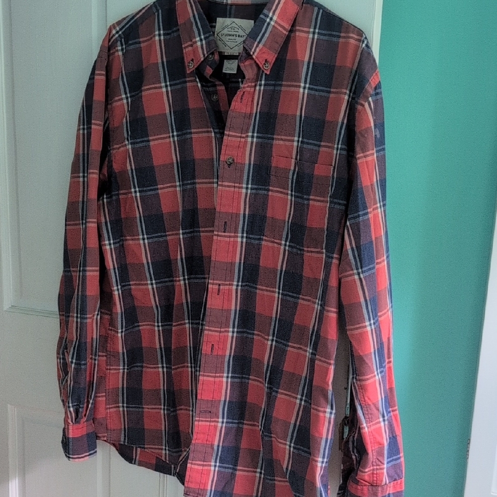 St Johns Bay Orange and Blue Plaid Shirt